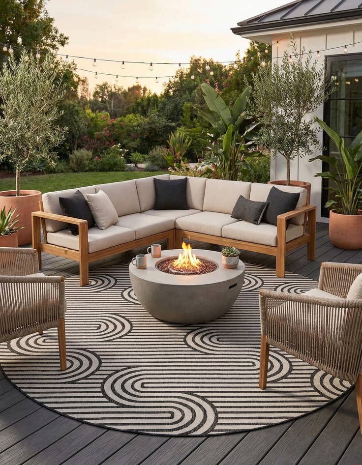 Detail image of 12' x 12'  Washable Modern Indoor / Outdoor Round Rug