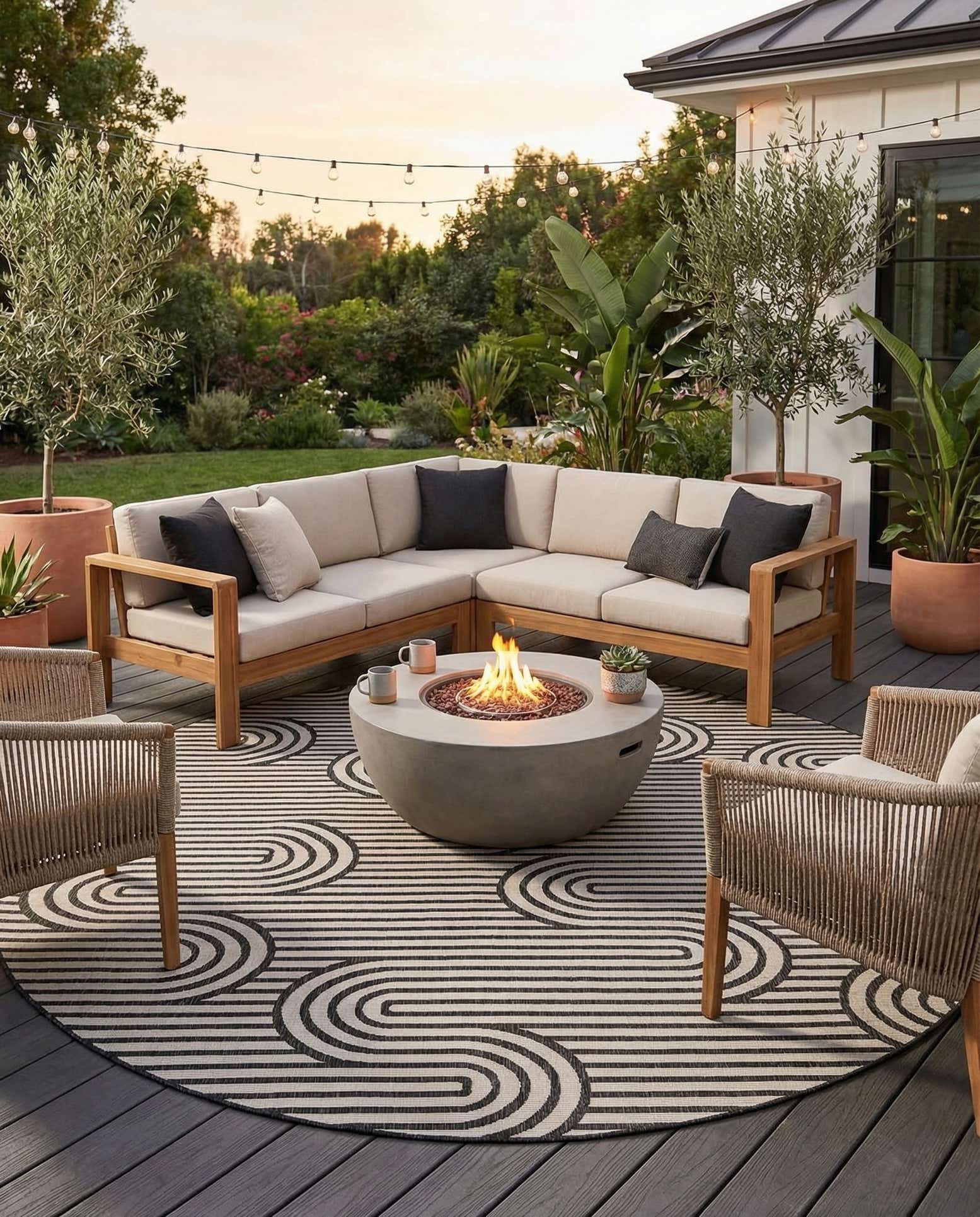 12' x 12' Easy-Clean Modern Indoor / Outdoor Round Rug