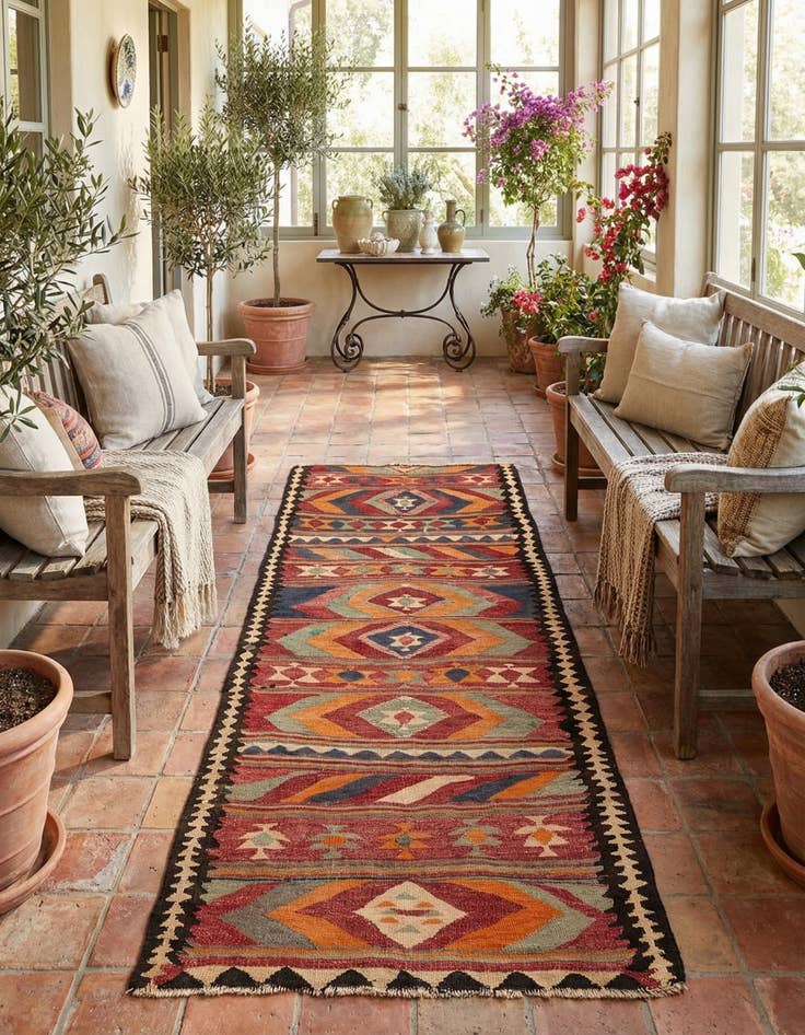 Detail image of 3' 9 x 8' 7  Hand Woven Kilim Fars Wool Runner Rug