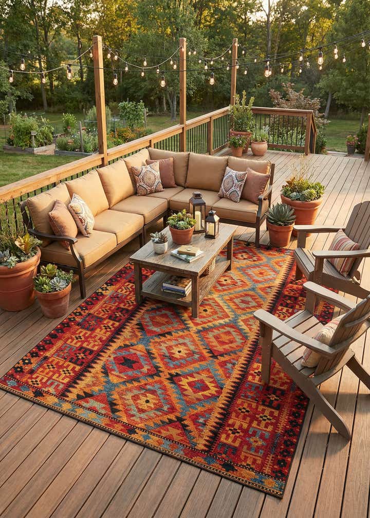 9' x 12' Easy-Clean Tribal Indoor / Outdoor Rug