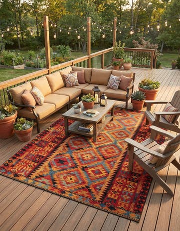 9' x 12' Easy-Clean Tribal Indoor / Outdoor Rug
