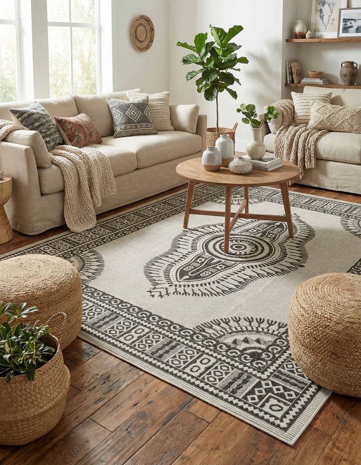 Detail image of 7' 10 x 10'  Washable Traditional Indoor / Outdoor Rug