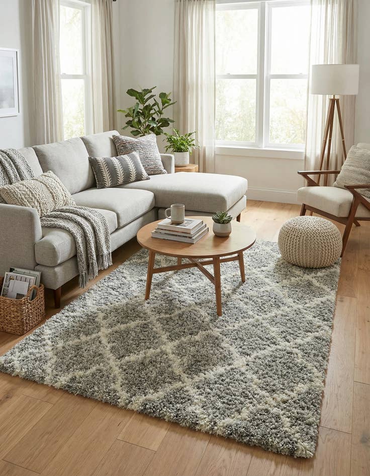 Detail image of  6' x 9' Moroccan Trellis Shag Rug