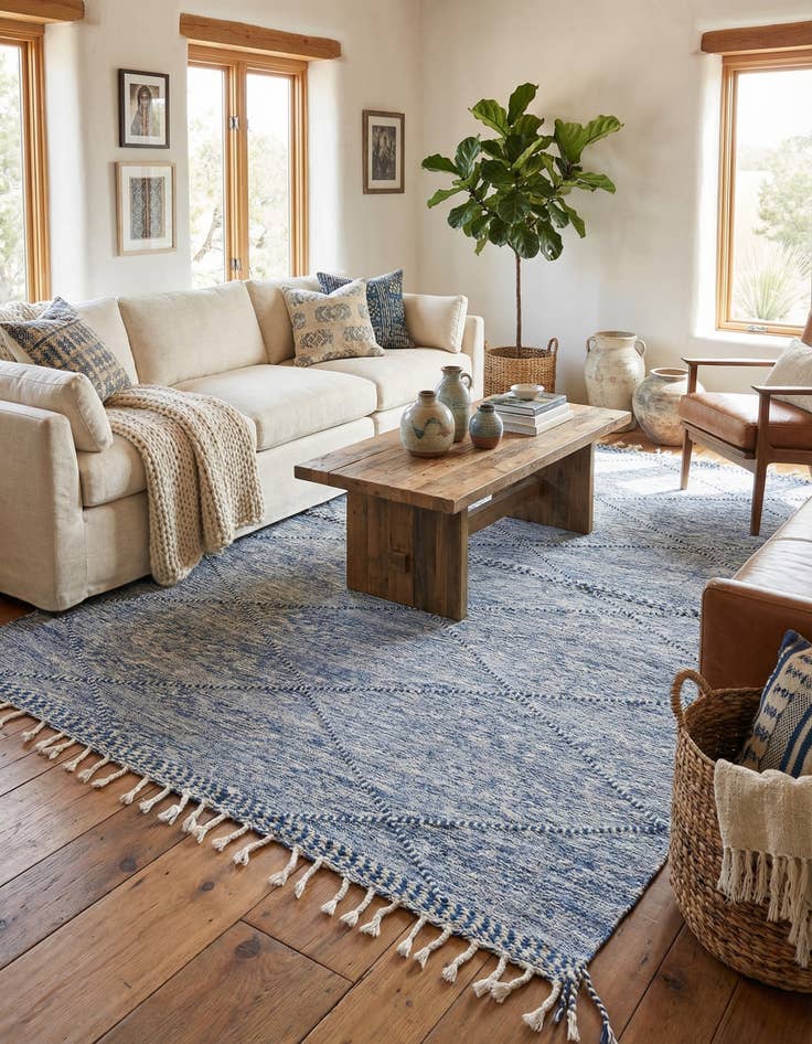 Detail image of 6' 7 x 10'  Hand Knotted Moroccan Wool Rug