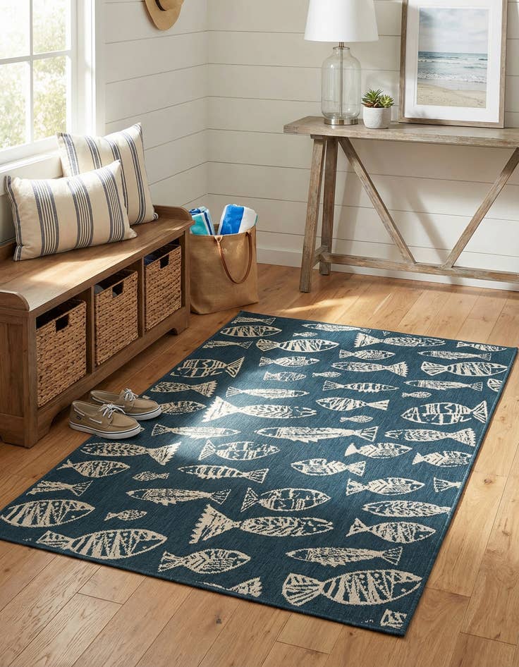 Detail image of 4' x 6'  Washable Coastal Indoor / Outdoor Rug