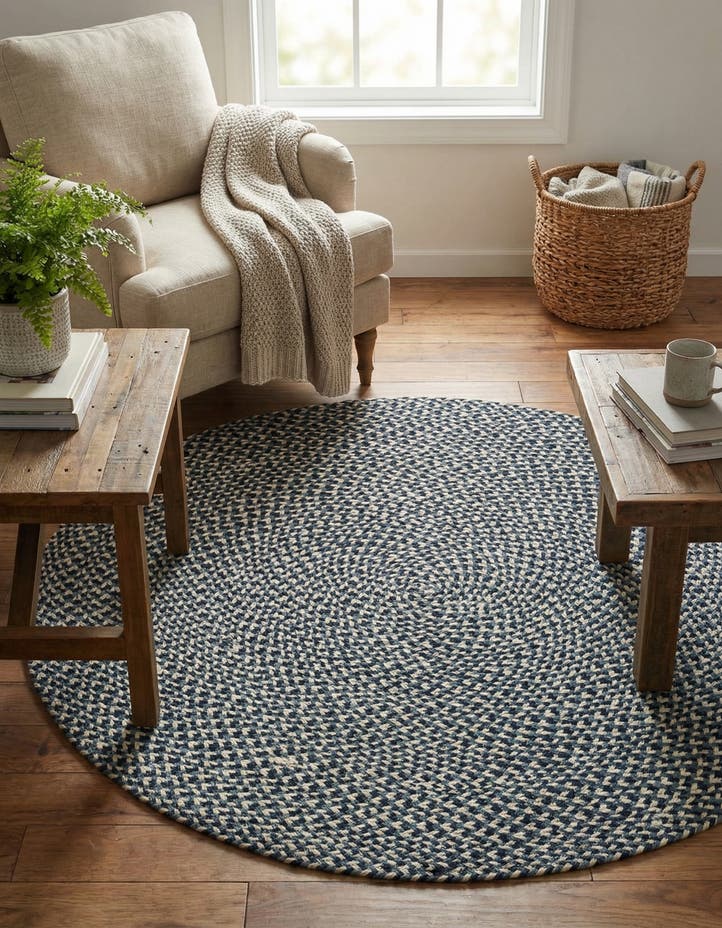 4' 1 x 4' 1 Handmade Tweed Braided Jute Roun...