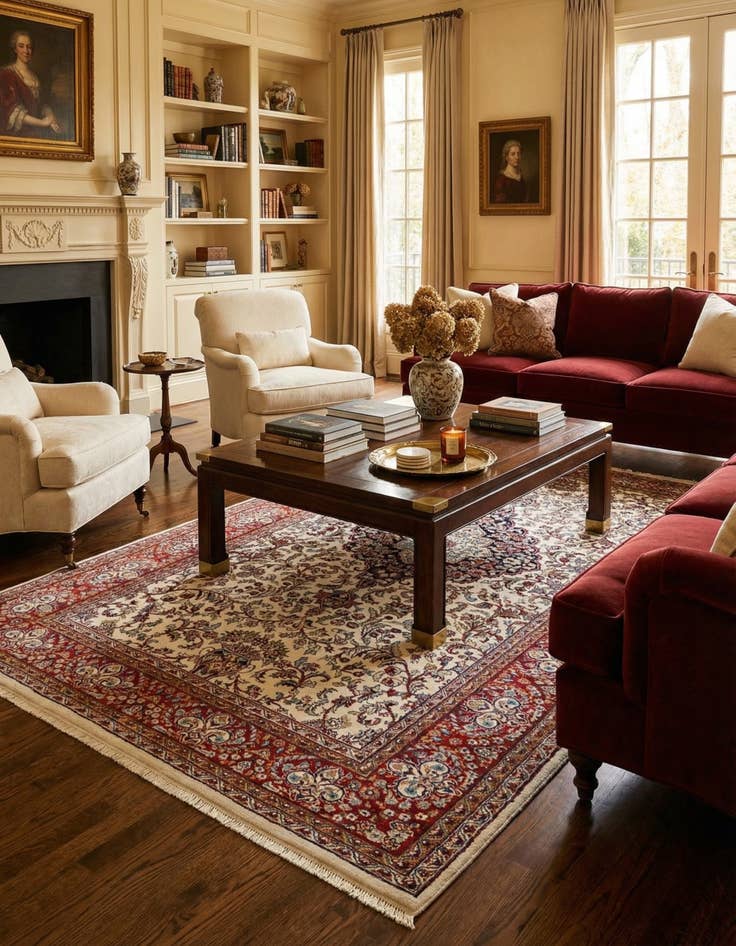 Detail image of  6' 10 x 10' 8  Hand Knotted Kashan Wool Rug