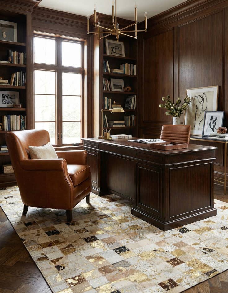 Detail image of 4' 10 x 8' Cowhide Leather Rug