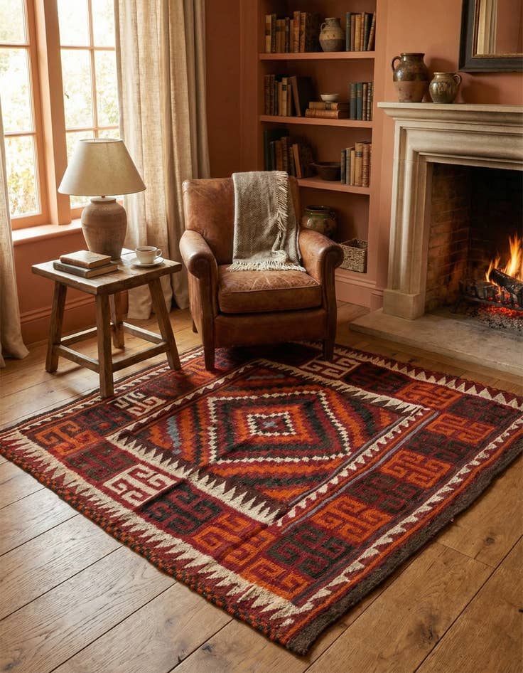 Detail image of 4' 6 x 4' 6  Hand Woven Kilim Fars Wool Square Rug