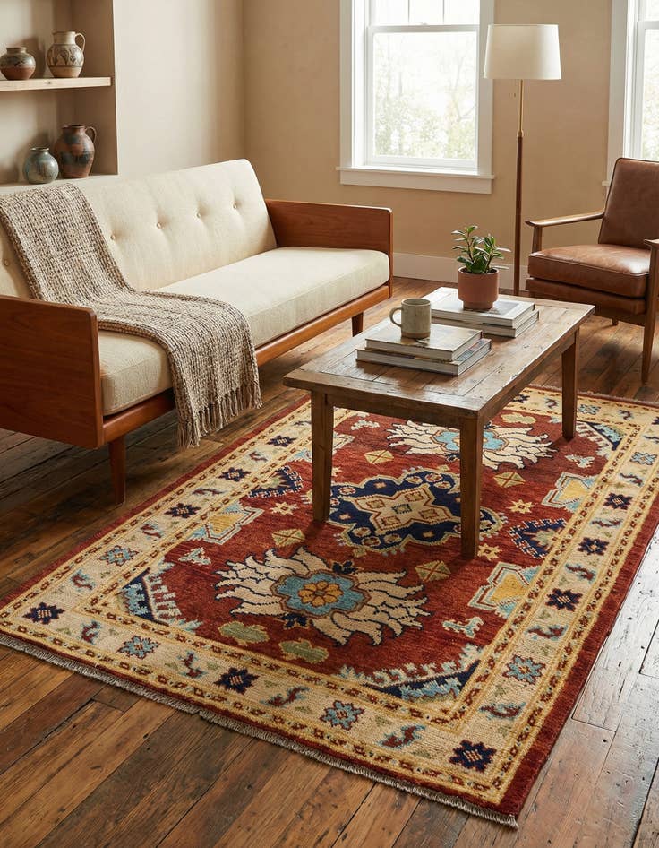 Detail image of  4' 2 x 6'  Hand Knotted Kazak Rug