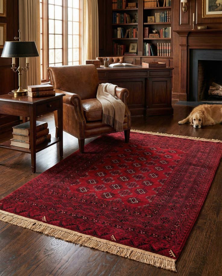 Detail image of 4' 2 x 6' 6 Hand Knotted Afghan Akhche Wool Rug