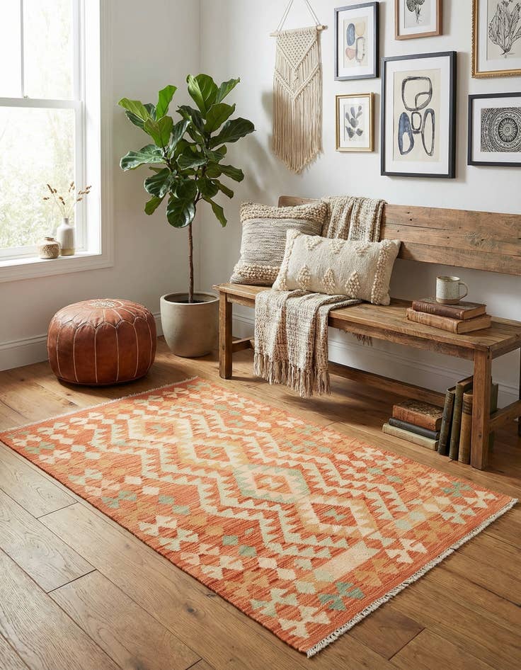 Detail image of 2' 9 x 4' 3  Hand Woven Kilim Waziri Wool Rug