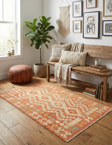 2' 9 x 4' 3 Hand Woven Kilim Waziri Wool Rug