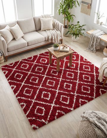 Burgundy Red Lattice Shag Square Rug