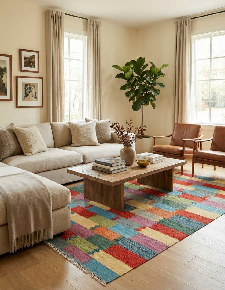 Detail image of 6' 6 x 9' 10 Hand Woven Kilim Modern Wool Rug