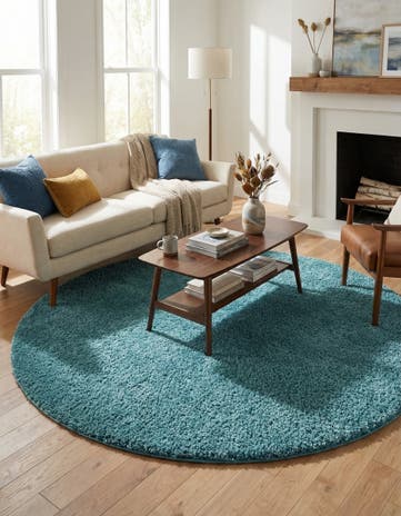 Turquoise Soft Solid Shag Round Rug