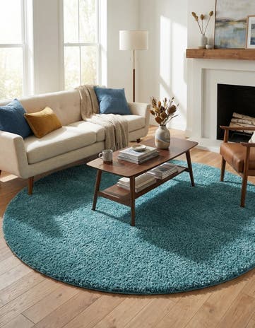 Turquoise Soft Solid Shag Round Rug