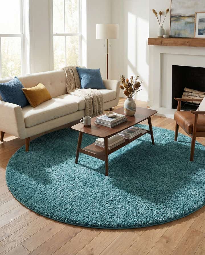 8 Inch Round Rug Turquoise 8' x 8' Soft Solid Shag Round Rug | Rugs.com