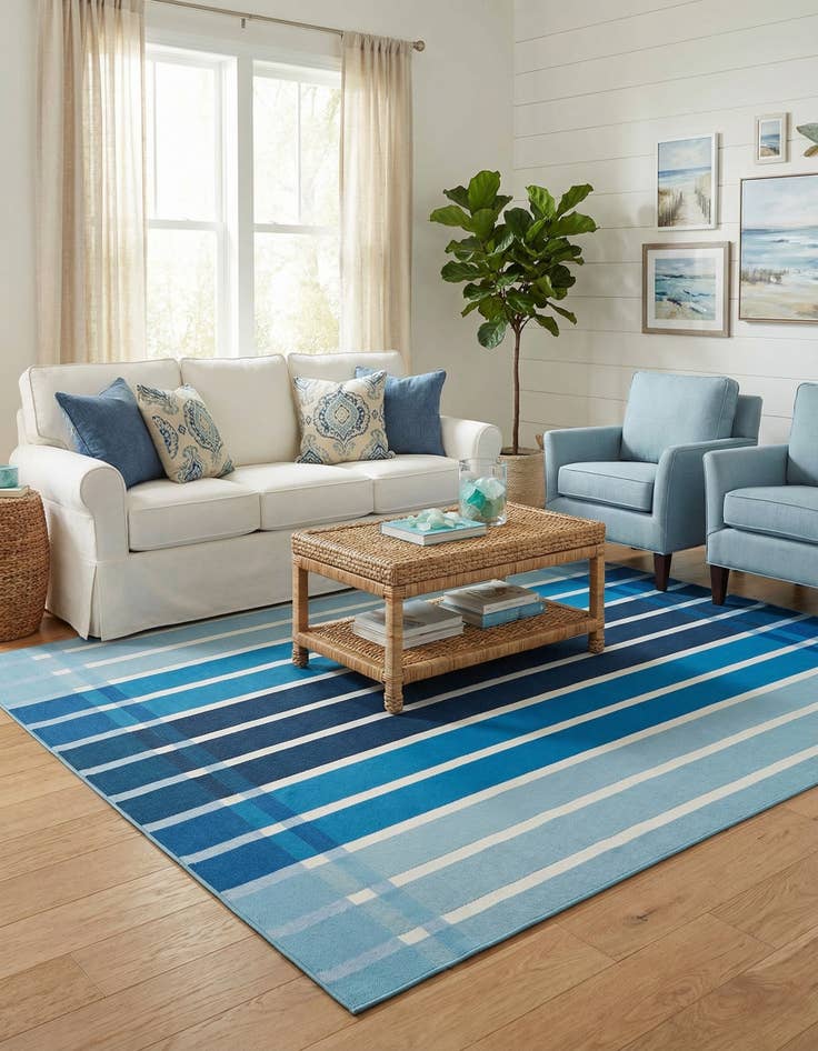 Detail image of 6' x 9'  Washable Striped Indoor / Outdoor Rug