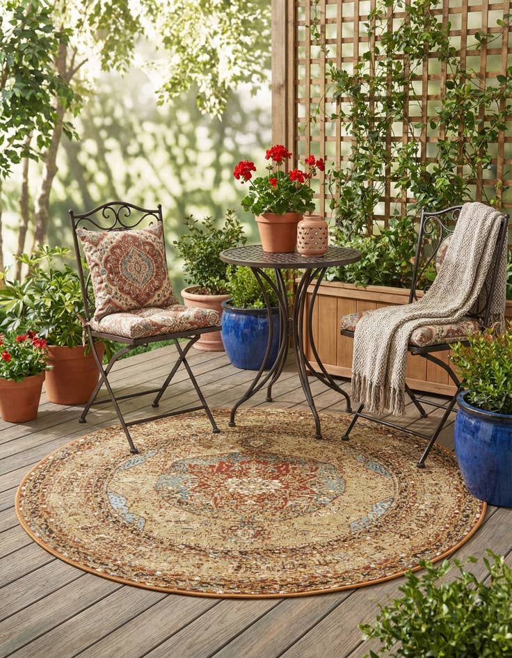 Detail image of 4' x 4'  Washable Traditional Indoor / Outdoor Round Rug