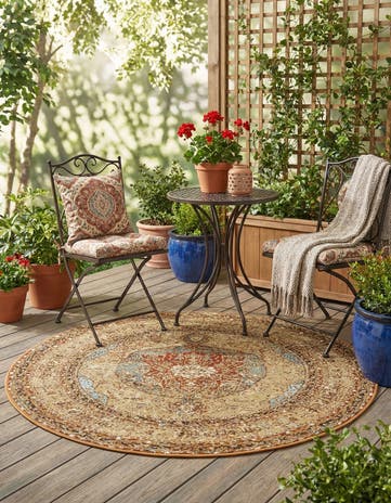 4' x 4' Easy-Clean Traditional Indoor / Outdoor Round Rug