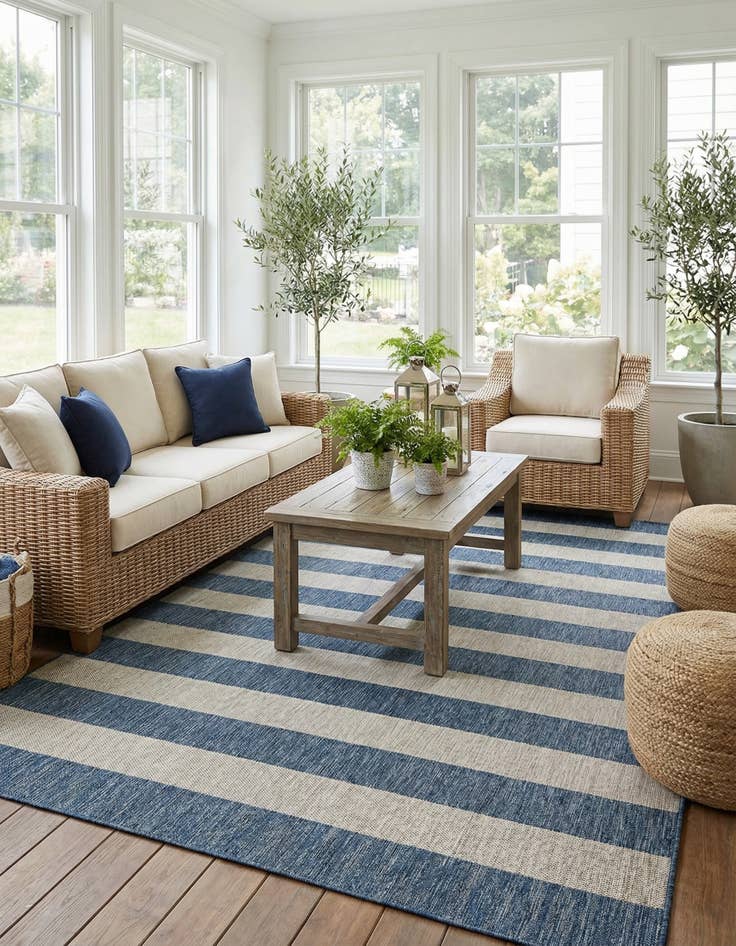 Detail image of 7' 10 x 11' Easy-Clean Striped Indoor / Outdoor Rug
