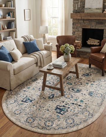 Beige Dahlia Oval Rug