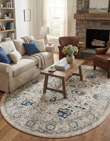 Beige Dahlia Oval Rug