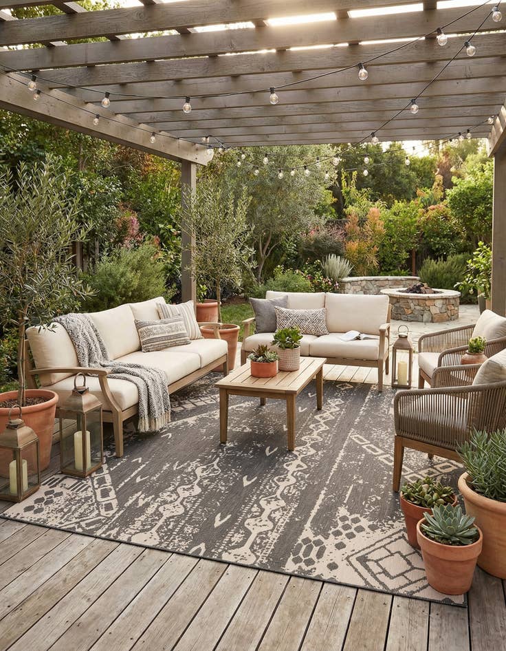 Detail image of  13' x 13'  Washable Bohemian Indoor / Outdoor Square Rug