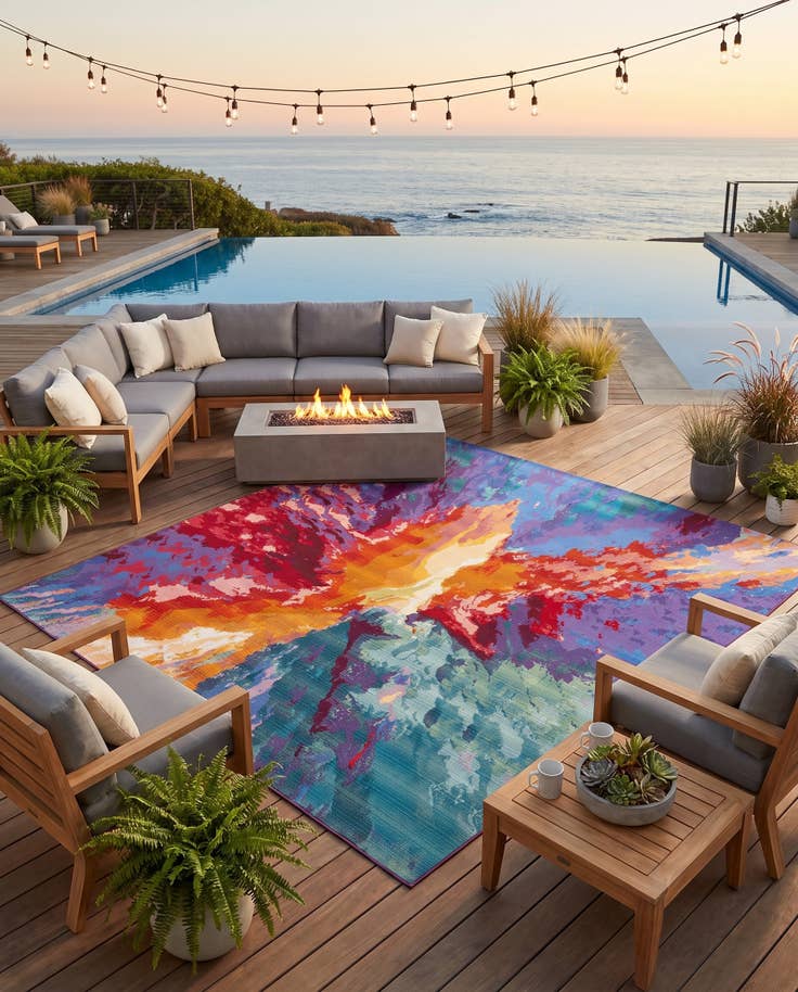 Detail image of 10' x 10' Easy-Clean Modern Indoor / Outdoor Square Rug