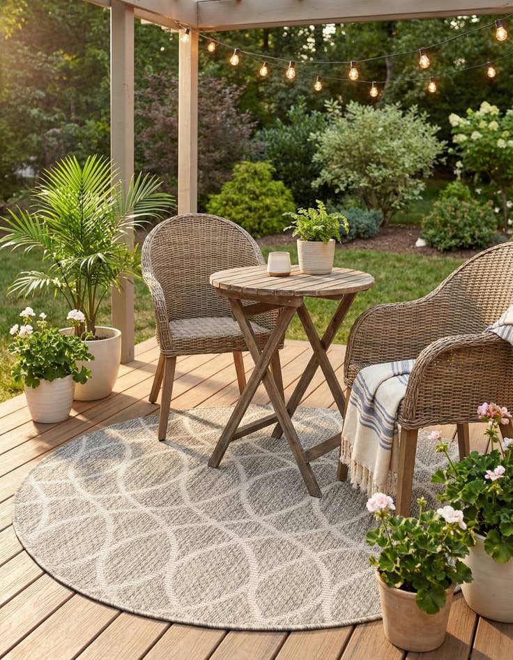 Detail image of  3' x 3'  Washable Lattice Indoor / Outdoor Round Rug