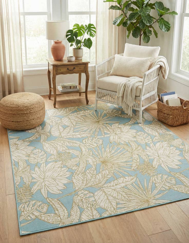 Detail image of 7' 10 x 10'  Washable Botanical Indoor / Outdoor Rug