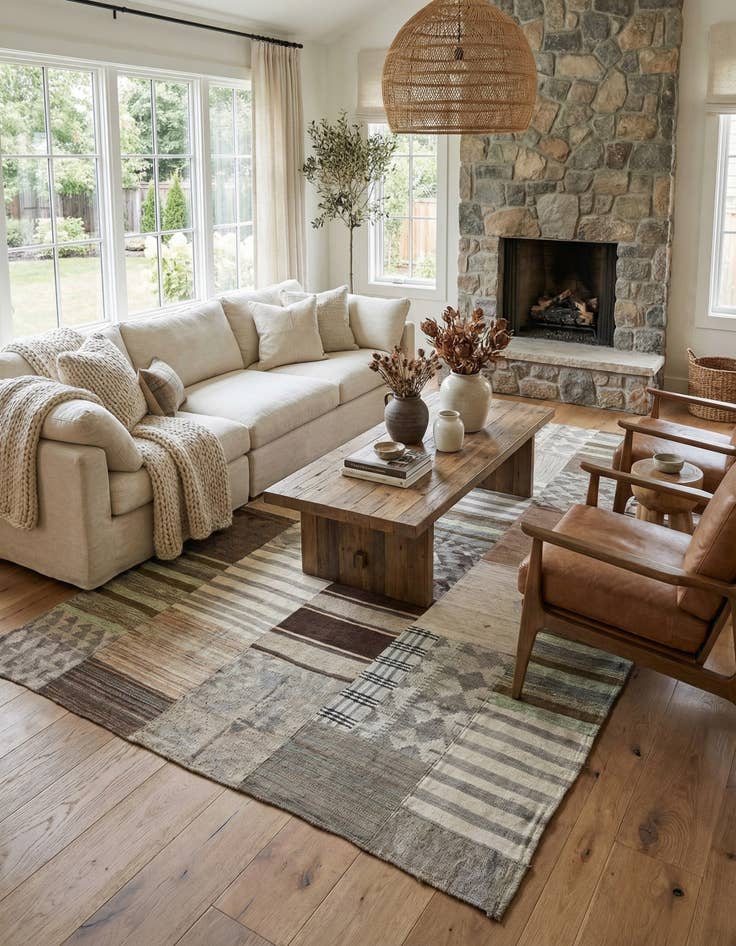 Detail image of  5' 4 x 9' 2  Hand Woven Kilim Patchwork Wool Rug