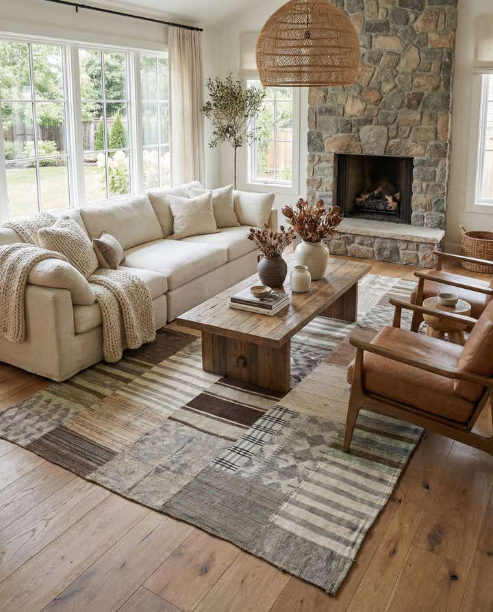 5' 4 x 9' 2 Hand Woven Kilim Patchwork Wool Rug