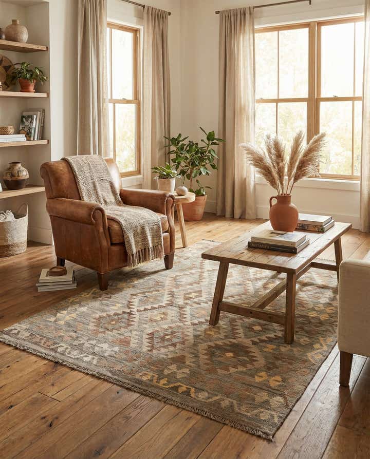 5' 2 x 6' 6 Hand Woven Kilim Maymana Wool Rug