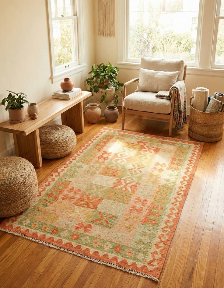 Detail image of 3' x 4' 10  Hand Woven Kilim Waziri Wool Rug