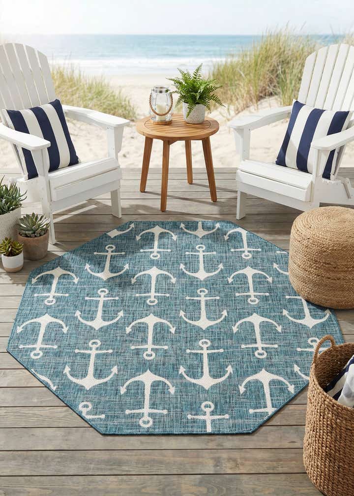 7' 10 x 7' 10 Easy-Clean Coastal Indoor / Outdoor Octagon Rug