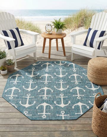 7' 10 x 7' 10 Easy-Clean Coastal Indoor / Outdoor Octagon Rug
