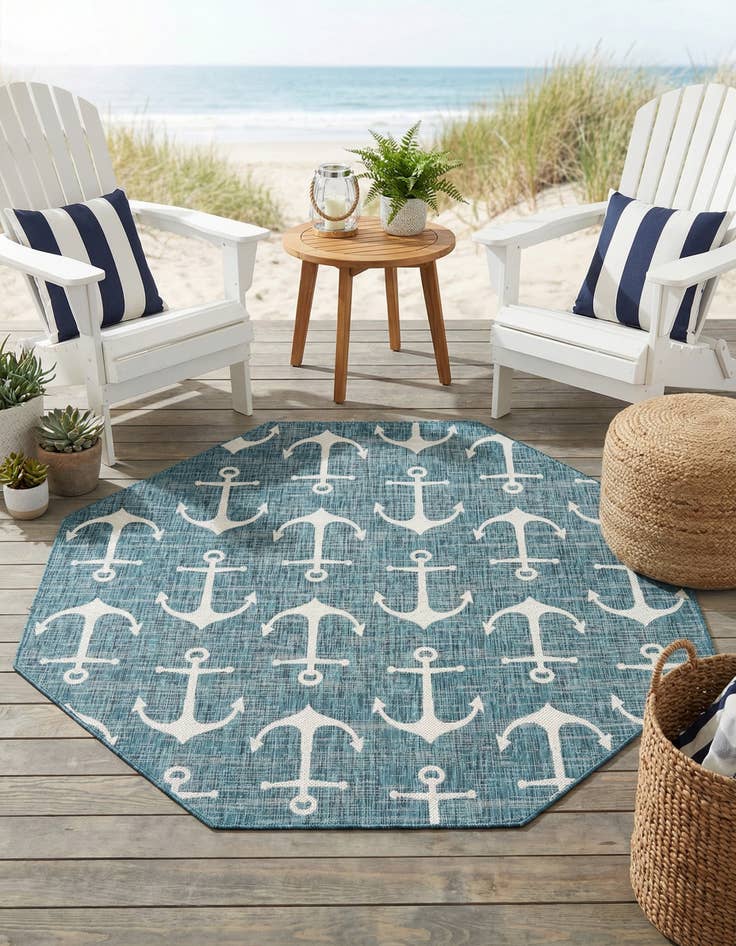 Detail image of  7' 10 x 7' 10  Washable Coastal Indoor / Outdoor Octagon Rug