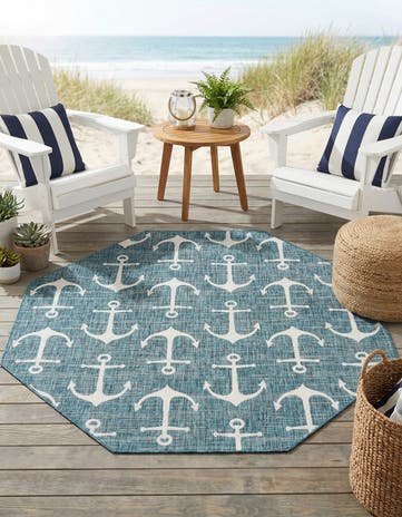 7' 10 x 7' 10 Easy-Clean Coastal Indoor / Outdoor Octagon Rug