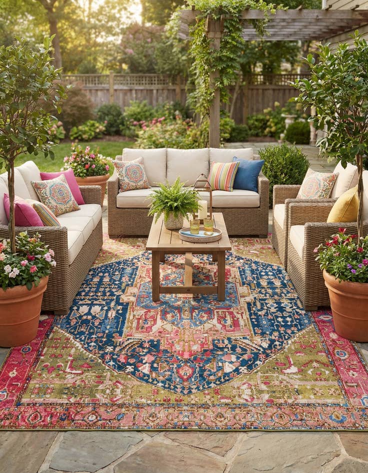 Detail image of 7' 10 x 11'  Washable Traditional Indoor / Outdoor Rug