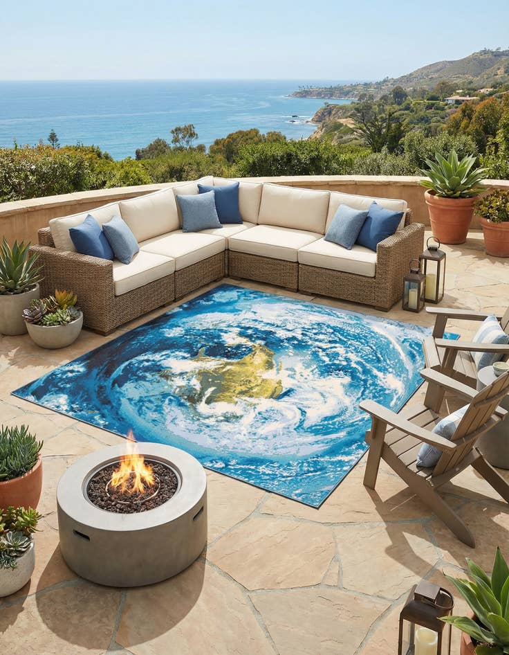 Detail image of 10' x 10'  Washable Modern Indoor / Outdoor Square Rug