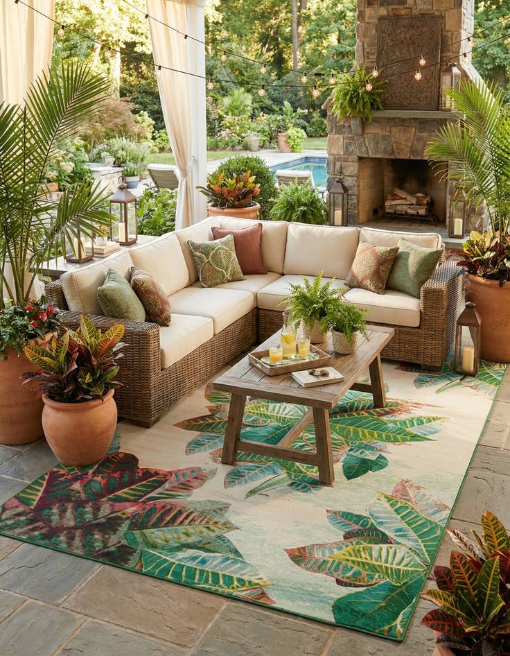 Detail image of 10' x 14' 2  Washable Botanical Indoor / Outdoor Rug