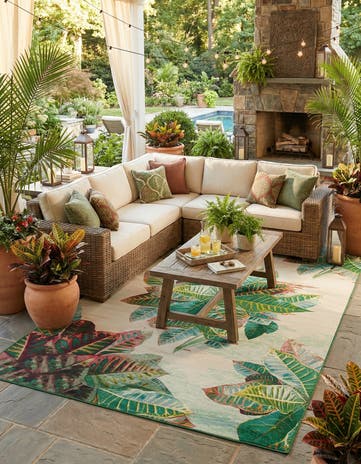 10' x 14' 2 Easy-Clean Botanical Indoor / Outdoor Rug