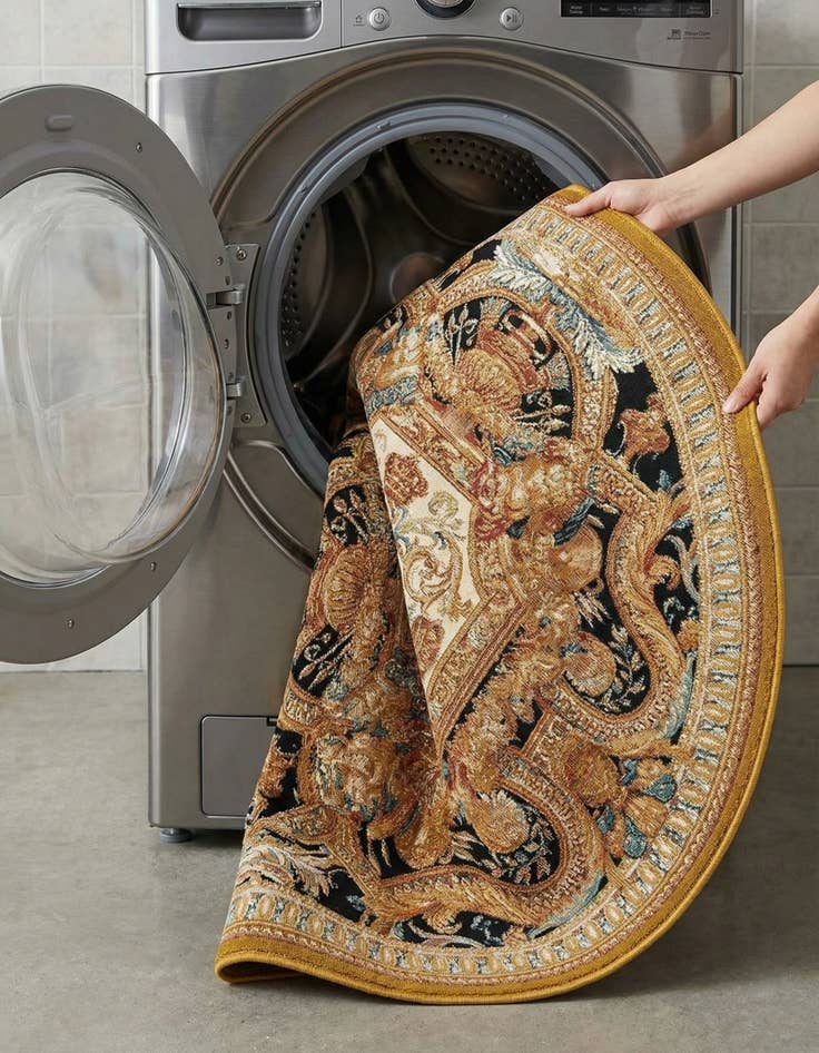 Detail image of 5' 3 x 5' 3  Washable Traditional Indoor / Outdoor Round Rug