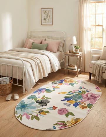 Ivory Blossom Oval Rug