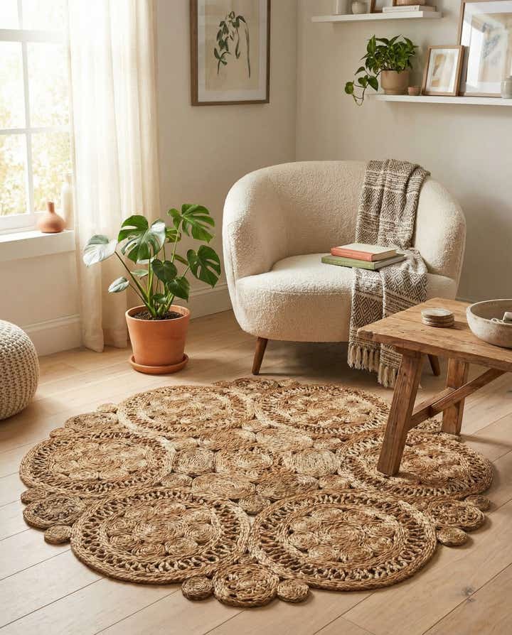 4' 1 x 4' 1 Handmade Braided Jute Round Rug