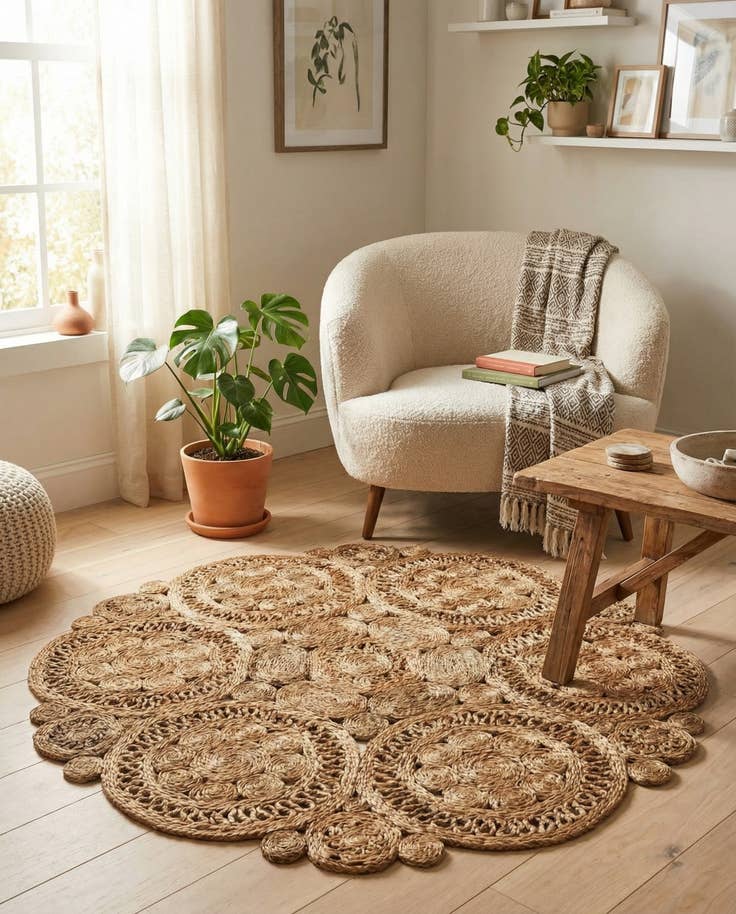 Detail image of 4' 1 x 4' 1 Handmade Braided Jute Round Rug