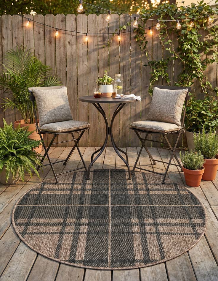 Detail image of 3' x 3'  Washable Checkered Indoor / Outdoor Round Rug