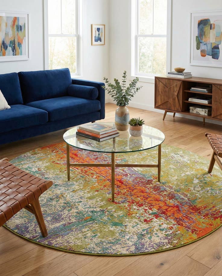 Detail image of 8' x 8' Easy-Clean Modern Indoor / Outdoor Round Rug